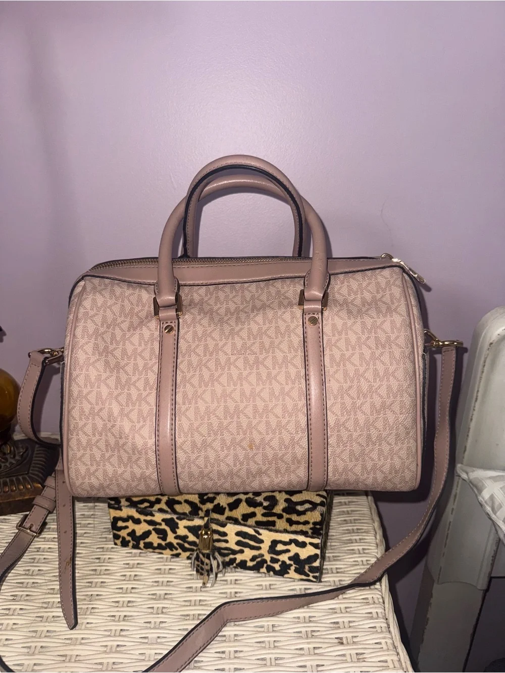 Michael Kors Blush Pink Logo Stripe Satchel